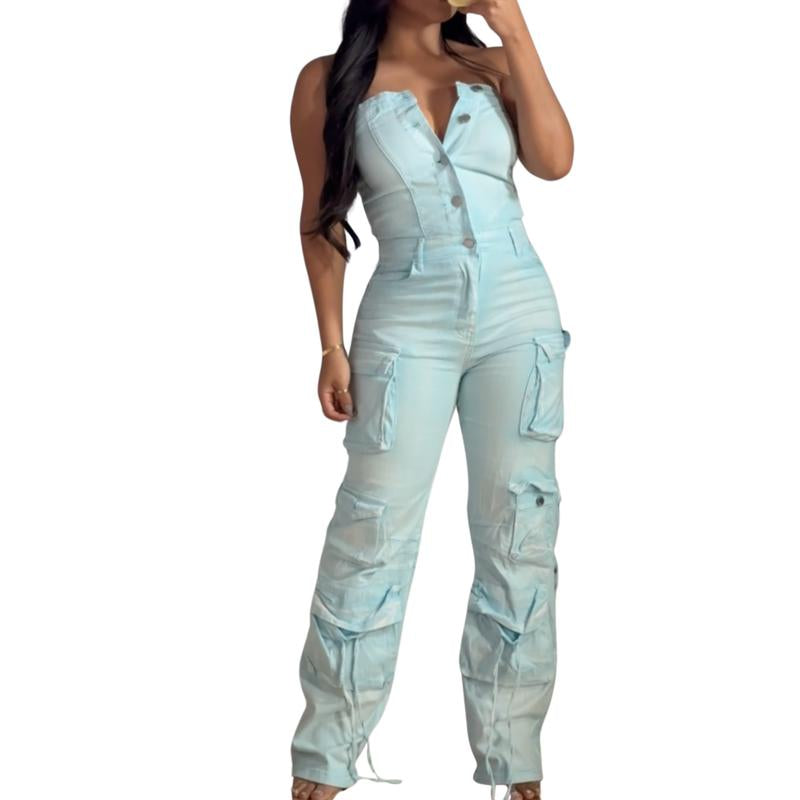 Joanna Abstract Print & Wash Fitted Sleeveless Strapless Jumpsuit for Women'S Wear Overalls Womenswear Elegant Everyday