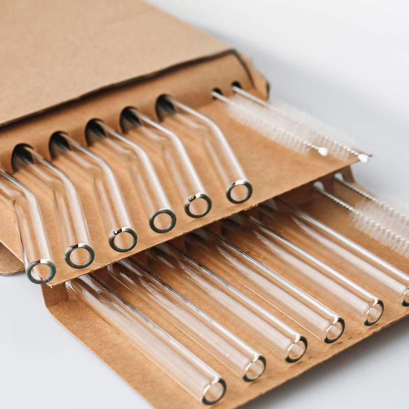 Set (12 Straws + 4 Brush) Reusable Glass Straws, Size 8.5''X10Mm, Heat Resistant High Temperature Washable Reusable Fruit Drinking Straws for Smoothies, Cocktail and Drinks