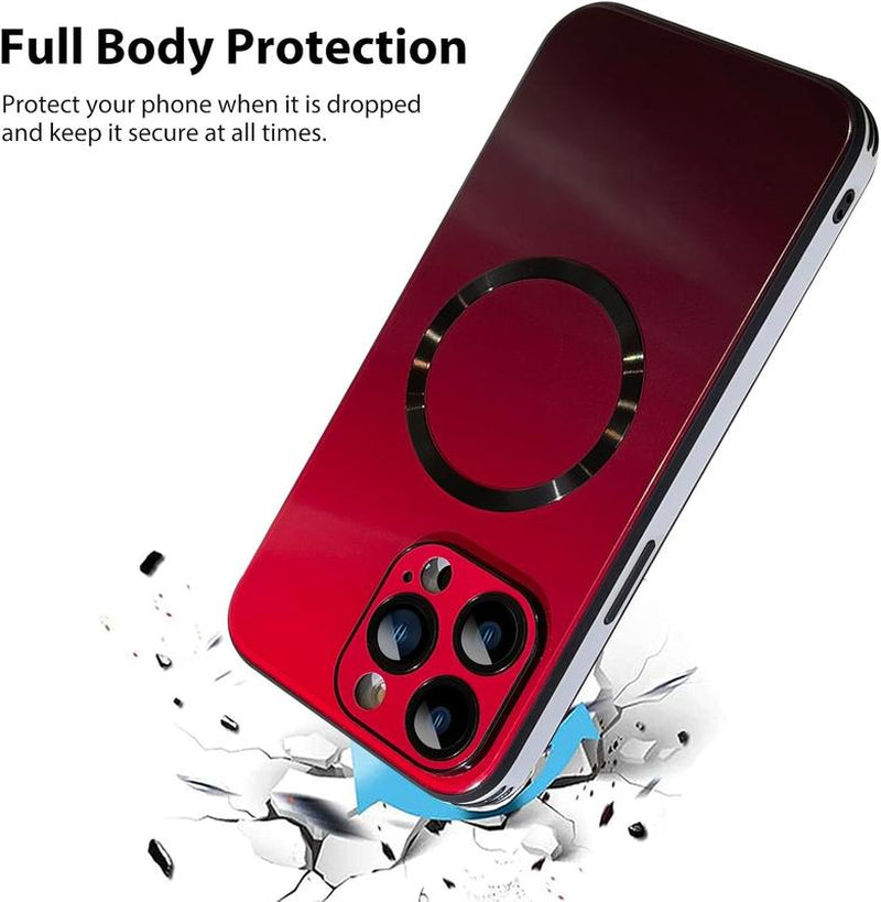 Case for Iphone 16 15 14 13 12 11 Pro Max Case, Support for Magsafe, Magnetic Wireless Charger Case, Gradient Glass Back Cover with Full Camera Lens Protector Cover