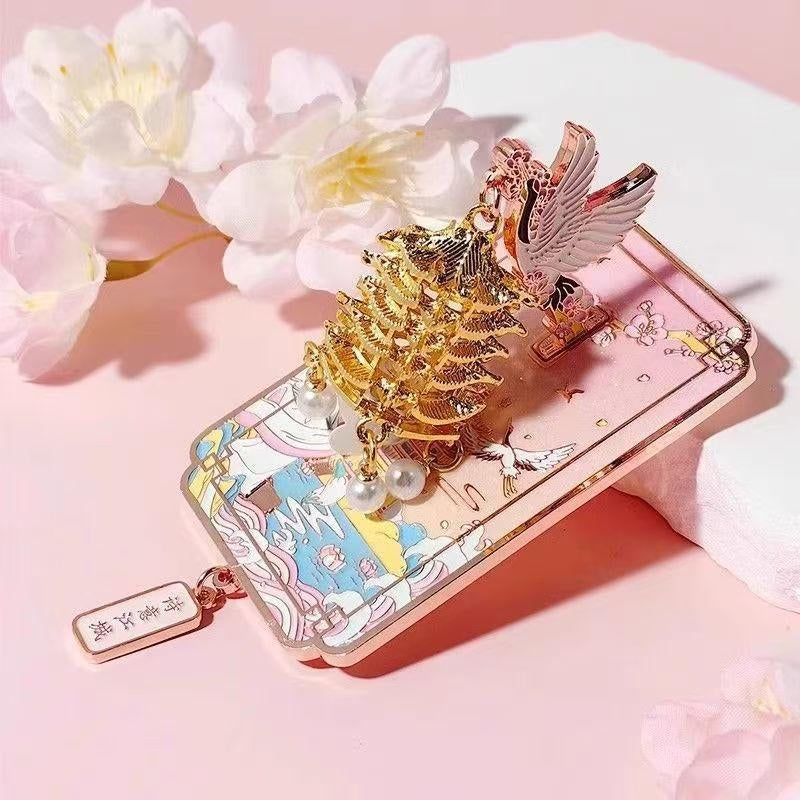 Yellow Crane Tower Luminous Lantern Refrigerator Magnet Pink Crane Dance Streamer Cherry Blossom Metal Magnetic Refrigerator Decoration Electronic Luminous Multifunctional Display Decoration Creative Holiday Fridge Machine Gift Fridge Machine