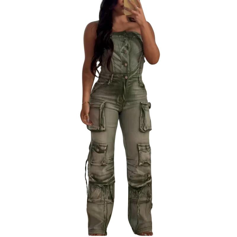 Joanna Abstract Print & Wash Fitted Sleeveless Strapless Jumpsuit for Women'S Wear Overalls Womenswear Elegant Everyday