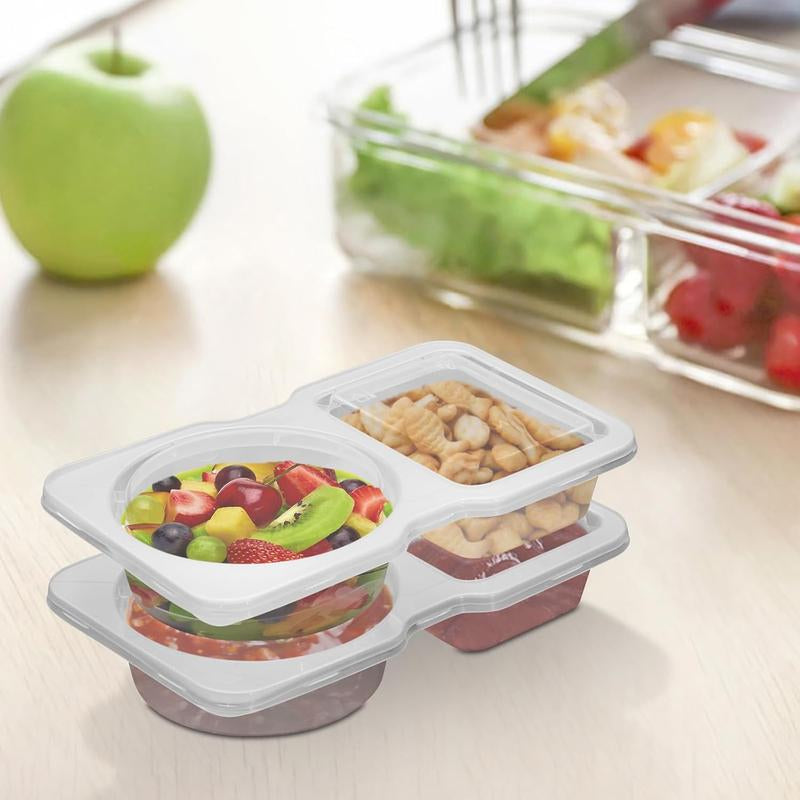 20PCS Snack Containers,2 Compartments with Lids Snack Pack Container,For Take-Out Condiments,Reusable, Microwaveable, Durable BPA -Free, Freezer and Dishwasher (20 Sets)