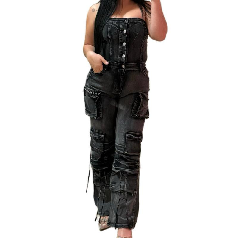 Joanna Abstract Print & Wash Fitted Sleeveless Strapless Jumpsuit for Women'S Wear Overalls Womenswear Elegant Everyday