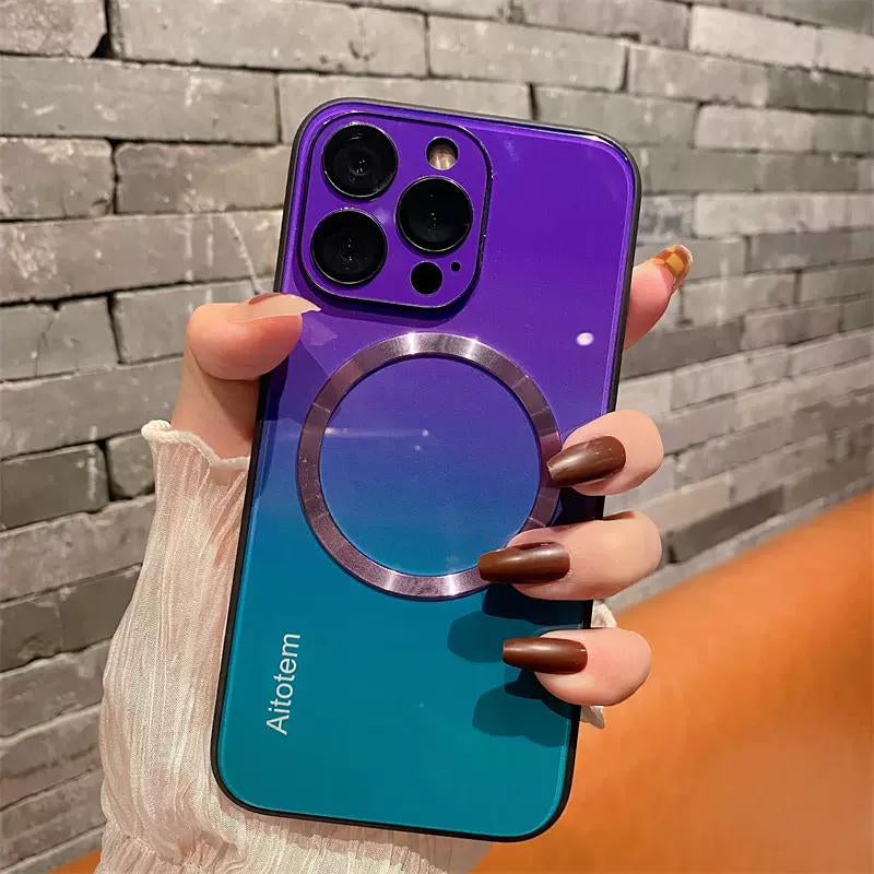 Case for Iphone 16 15 14 13 12 11 Pro Max Case, Support for Magsafe, Magnetic Wireless Charger Case, Gradient Glass Back Cover with Full Camera Lens Protector Cover
