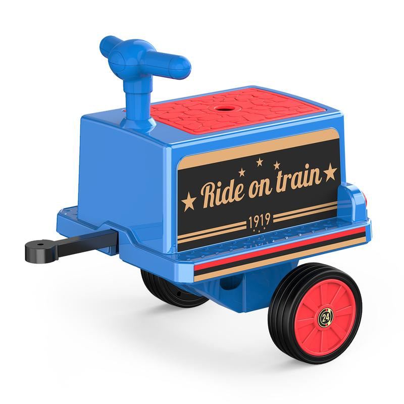 ANPABO 2-Seater Ride on Train Trackless, 12V Ride on Toy with Height-Adjustable Seat, Extra Storage, Headlight, Train Whistle & Music, Electric Car for Kids 3+ (Carriage Not Included)