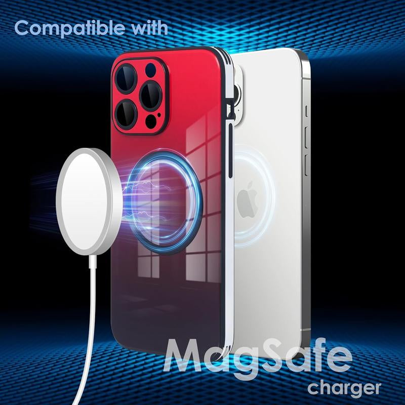 Case for Iphone 16 15 14 13 12 11 Pro Max Case, Support for Magsafe, Magnetic Wireless Charger Case, Gradient Glass Back Cover with Full Camera Lens Protector Cover