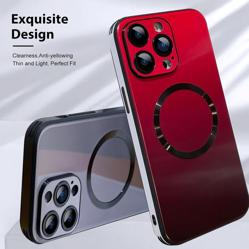 Case for Iphone 16 15 14 13 12 11 Pro Max Case, Support for Magsafe, Magnetic Wireless Charger Case, Gradient Glass Back Cover with Full Camera Lens Protector Cover