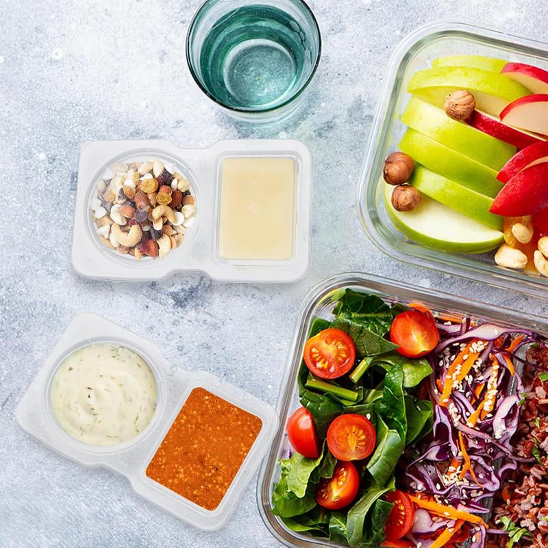 20PCS Snack Containers,2 Compartments with Lids Snack Pack Container,For Take-Out Condiments,Reusable, Microwaveable, Durable BPA -Free, Freezer and Dishwasher (20 Sets)