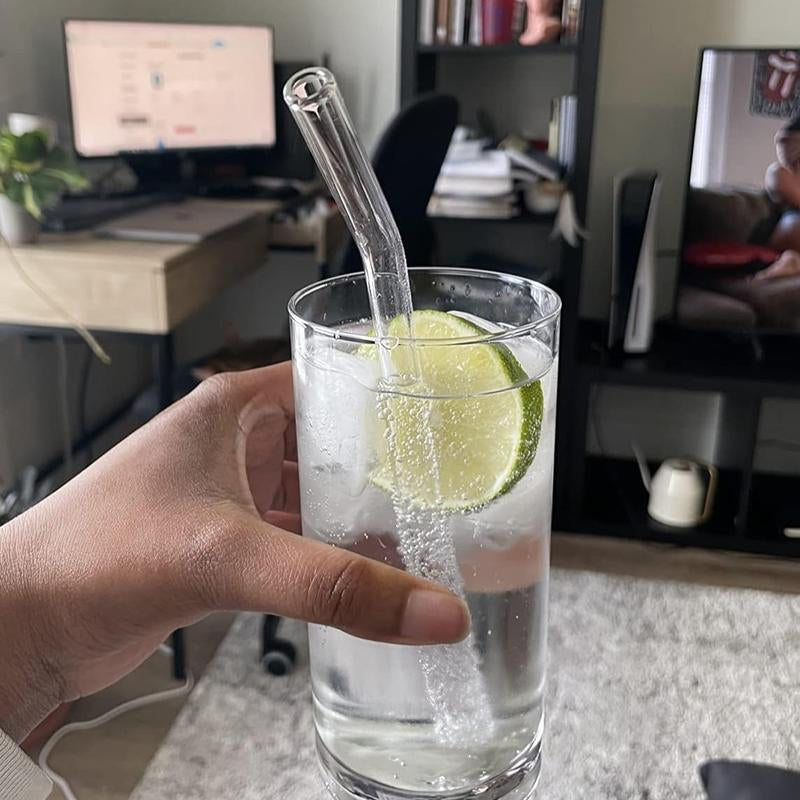 Set (12 Straws + 4 Brush) Reusable Glass Straws, Size 8.5''X10Mm, Heat Resistant High Temperature Washable Reusable Fruit Drinking Straws for Smoothies, Cocktail and Drinks