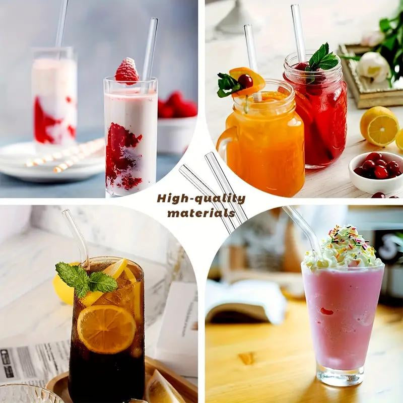 Set (12 Straws + 4 Brush) Reusable Glass Straws, Size 8.5''X10Mm, Heat Resistant High Temperature Washable Reusable Fruit Drinking Straws for Smoothies, Cocktail and Drinks