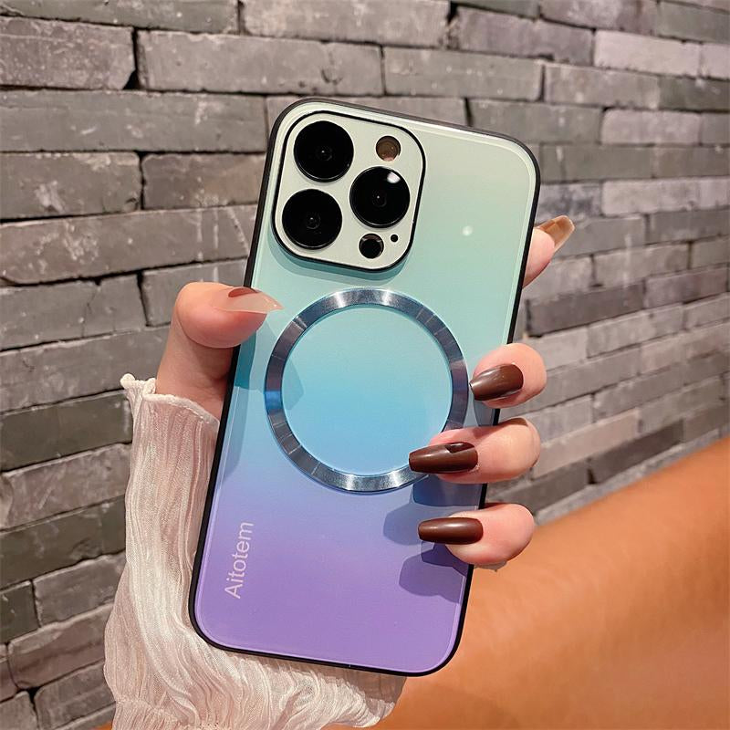 Case for Iphone 16 15 14 13 12 11 Pro Max Case, Support for Magsafe, Magnetic Wireless Charger Case, Gradient Glass Back Cover with Full Camera Lens Protector Cover