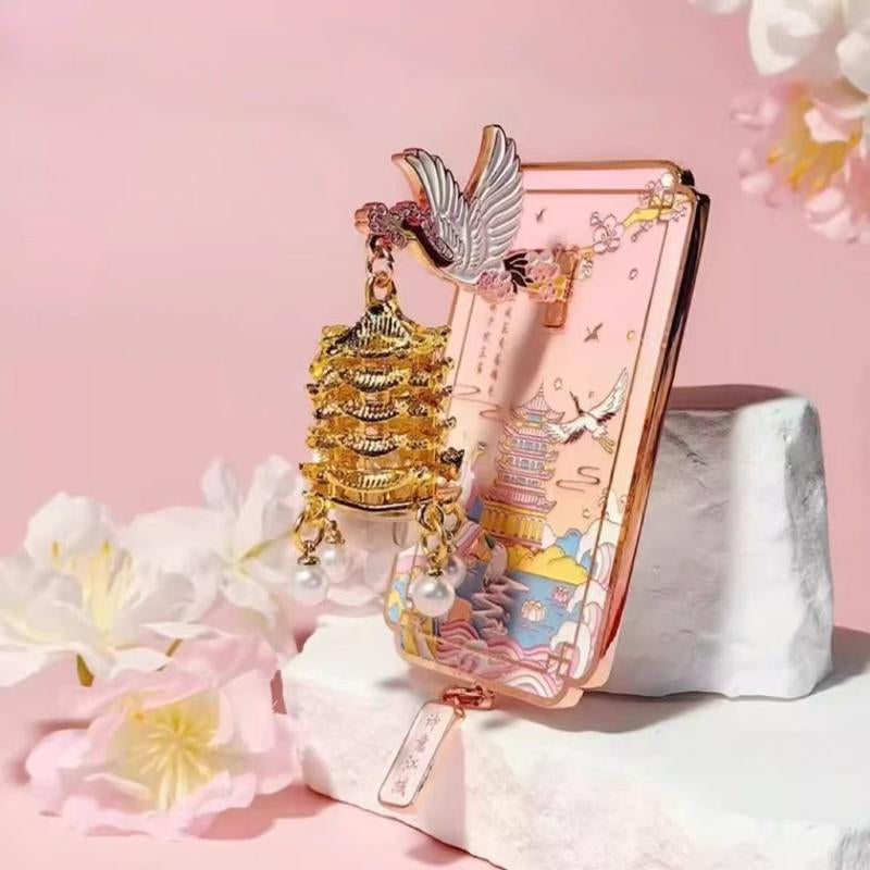 Yellow Crane Tower Luminous Lantern Refrigerator Magnet Pink Crane Dance Streamer Cherry Blossom Metal Magnetic Refrigerator Decoration Electronic Luminous Multifunctional Display Decoration Creative Holiday Fridge Machine Gift Fridge Machine