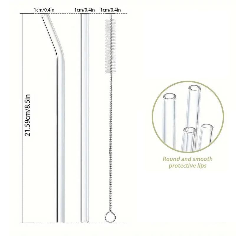 Set (12 Straws + 4 Brush) Reusable Glass Straws, Size 8.5''X10Mm, Heat Resistant High Temperature Washable Reusable Fruit Drinking Straws for Smoothies, Cocktail and Drinks