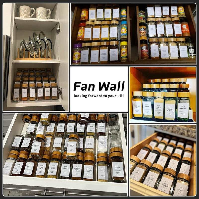Spice Jars with Label 24Pcs,Seasoning Containers,Glass Spice Jars with Bamboo Lids,Kitchen Essentials,Spices Container Set,Kitchen Set,Seasoning Organizer,Spice Rack Organizer for Cabinet