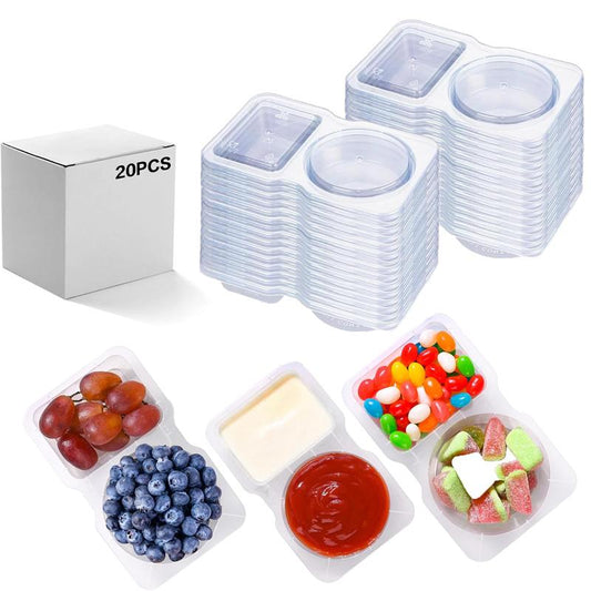 20PCS Snack Containers,2 Compartments with Lids Snack Pack Container,For Take-Out Condiments,Reusable, Microwaveable, Durable BPA -Free, Freezer and Dishwasher (20 Sets)