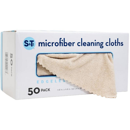 S&T INC. 50 Pack Microfiber Cleaning Cloths in Box, 11.8” X 11.8”, Oatmeal
