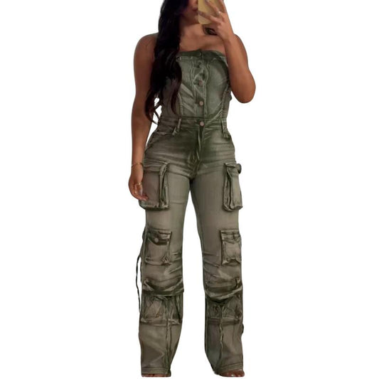 Joanna Abstract Print & Wash Fitted Sleeveless Strapless Jumpsuit for Women'S Wear Overalls Womenswear Elegant Everyday