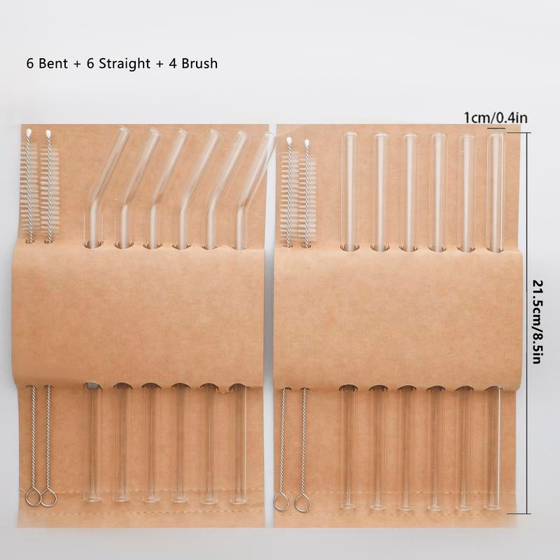 Set (12 Straws + 4 Brush) Reusable Glass Straws, Size 8.5''X10Mm, Heat Resistant High Temperature Washable Reusable Fruit Drinking Straws for Smoothies, Cocktail and Drinks