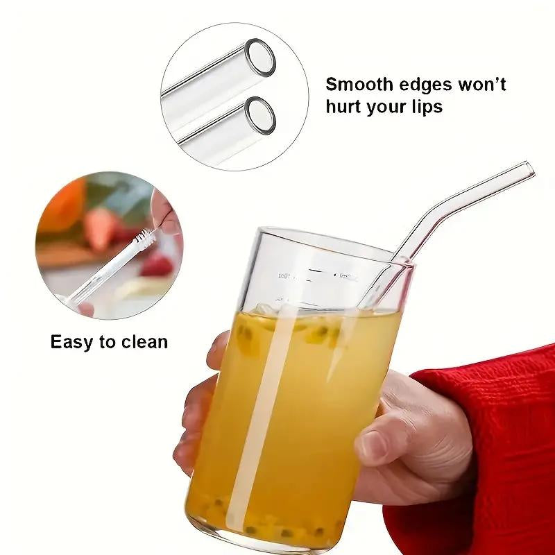 Set (12 Straws + 4 Brush) Reusable Glass Straws, Size 8.5''X10Mm, Heat Resistant High Temperature Washable Reusable Fruit Drinking Straws for Smoothies, Cocktail and Drinks